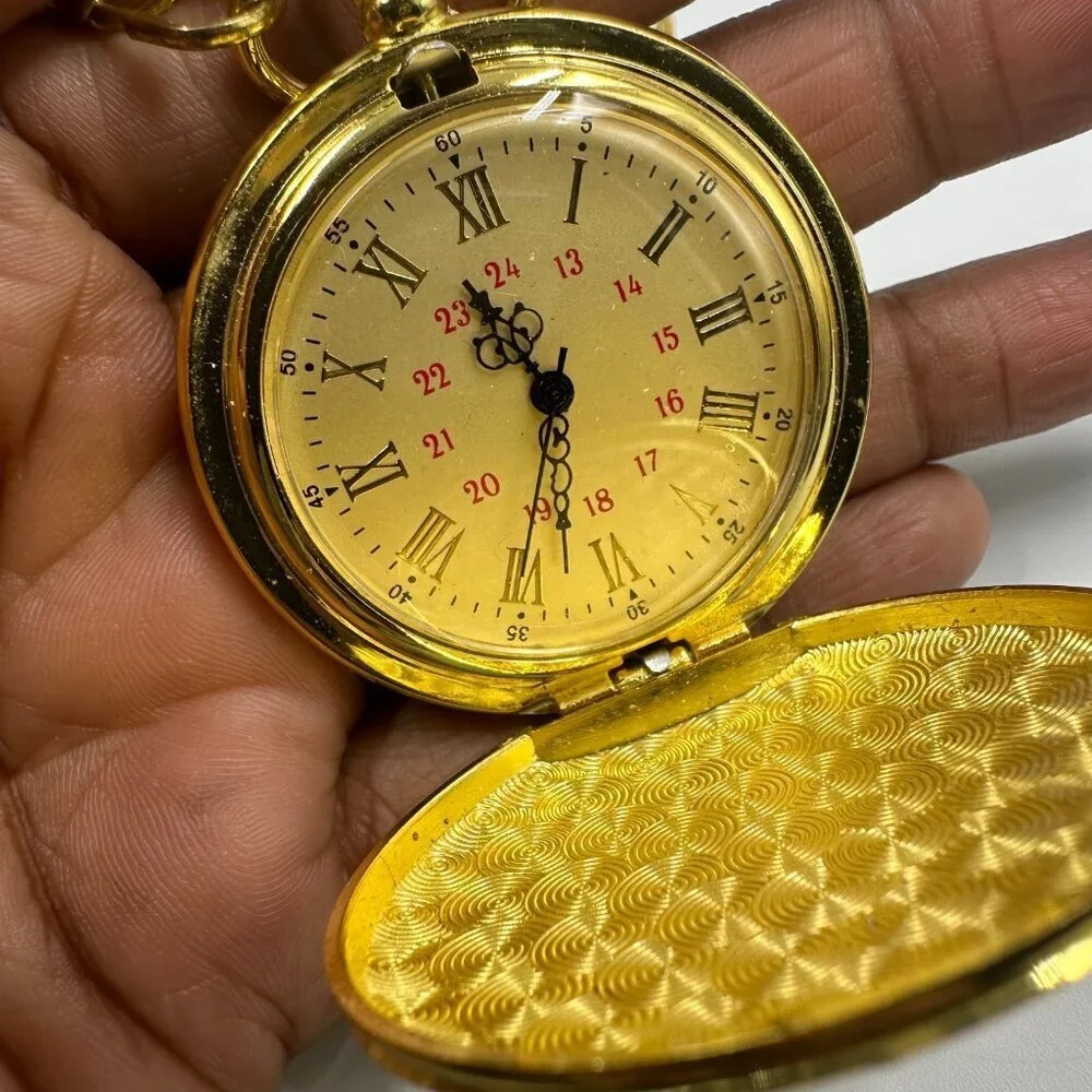 Pocket Watch Gold Tone Engraved To My Son I Love You Forever Chain New Battery
